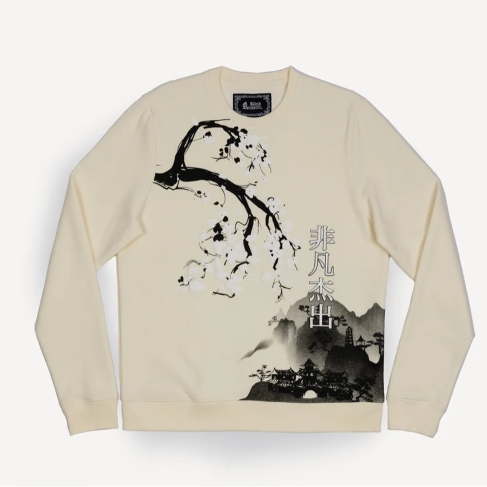 Blind Rooster Graphic Wraparound Crewneck Sweatshirt Sugar Swizzle Kanji Medium